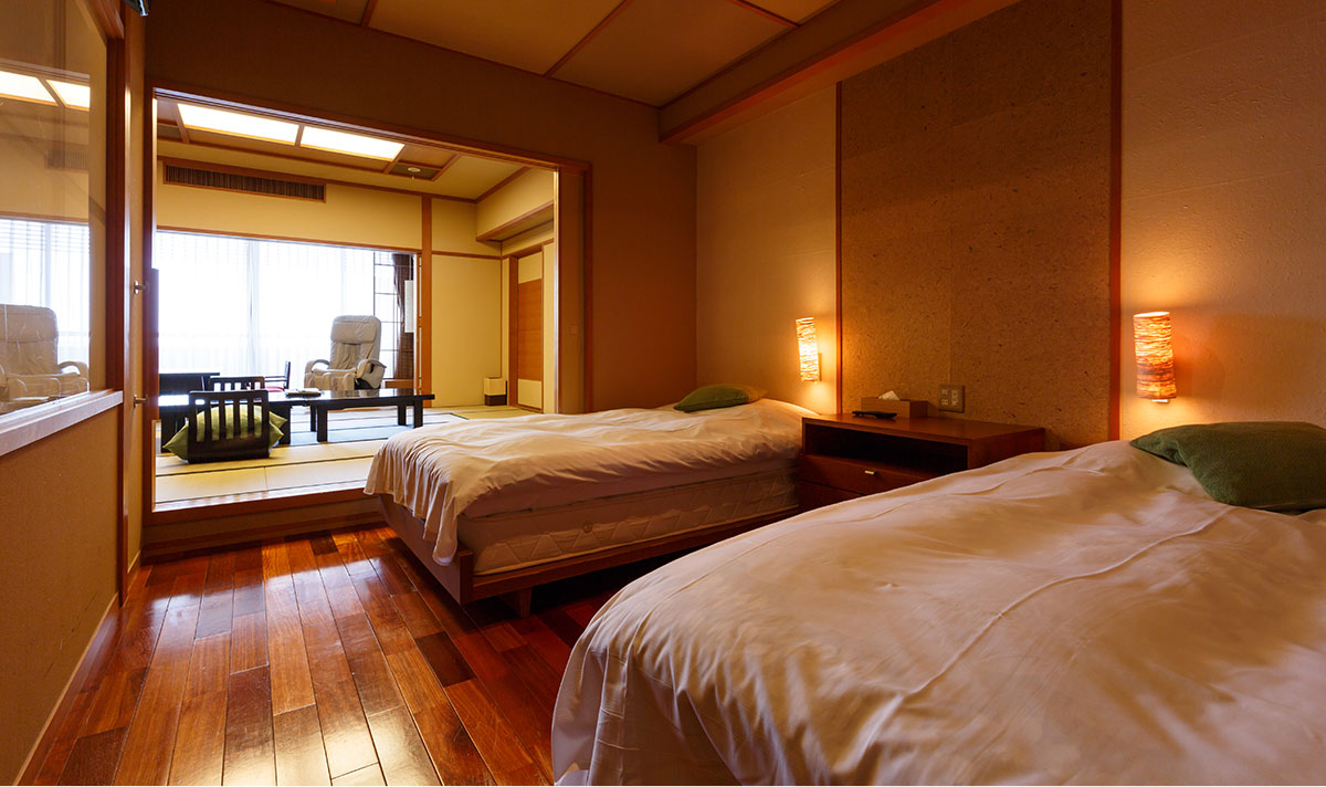Suite room A with Open-air bath, Twin beds